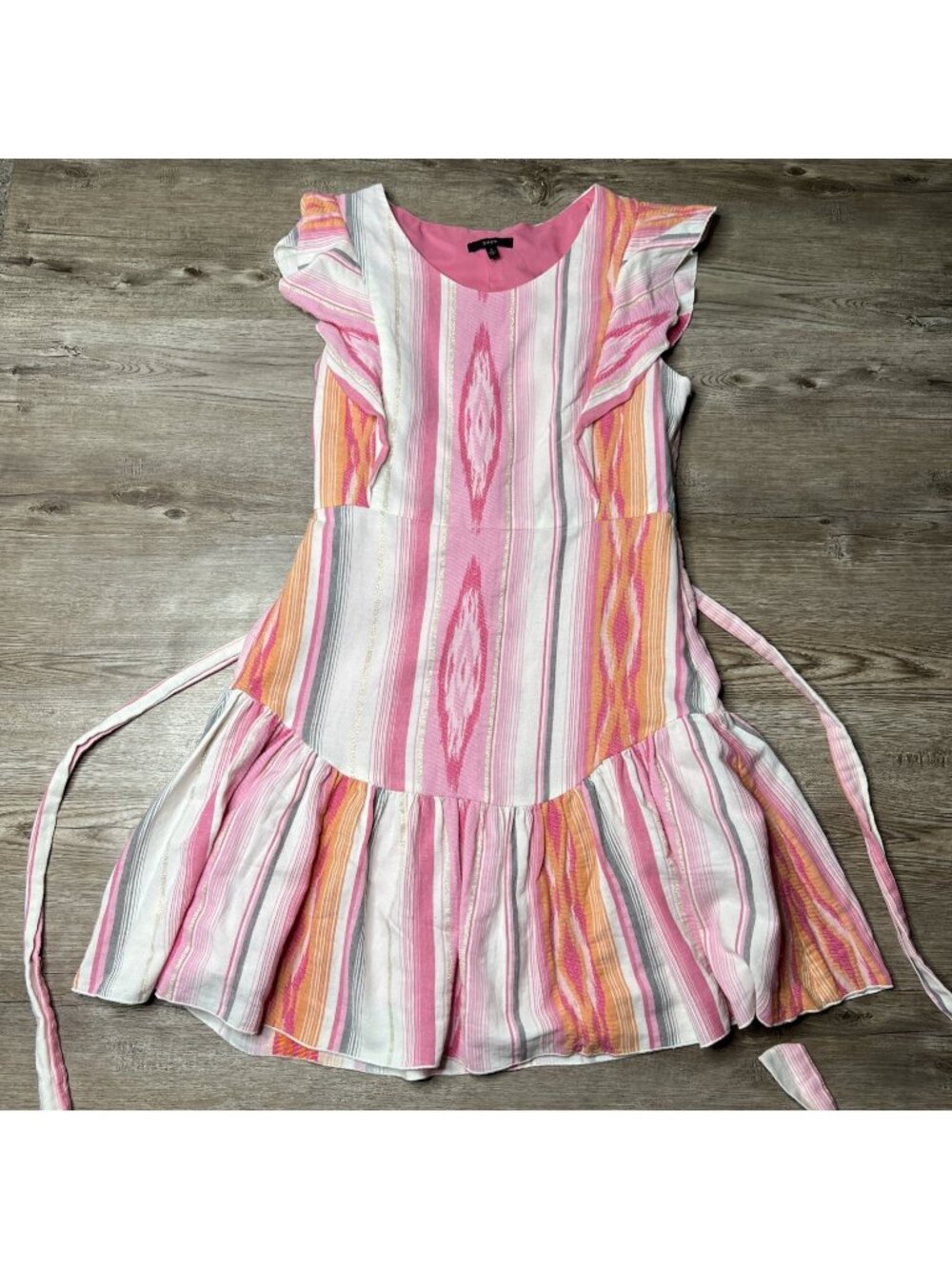 DREW Flutter Sleeve Mini Dress Womens Small Pink‎ Print Tie Waist Lined Boho USA